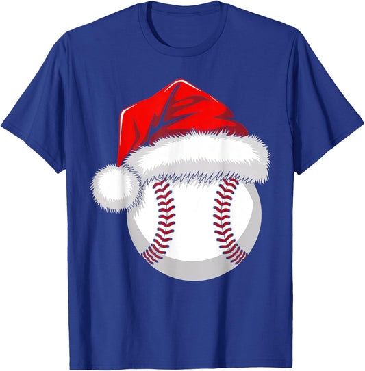 Funny Santa Hat Xmas Sport Lover Christmas Baseball Player T-Shirt - T-Shirt | Royal