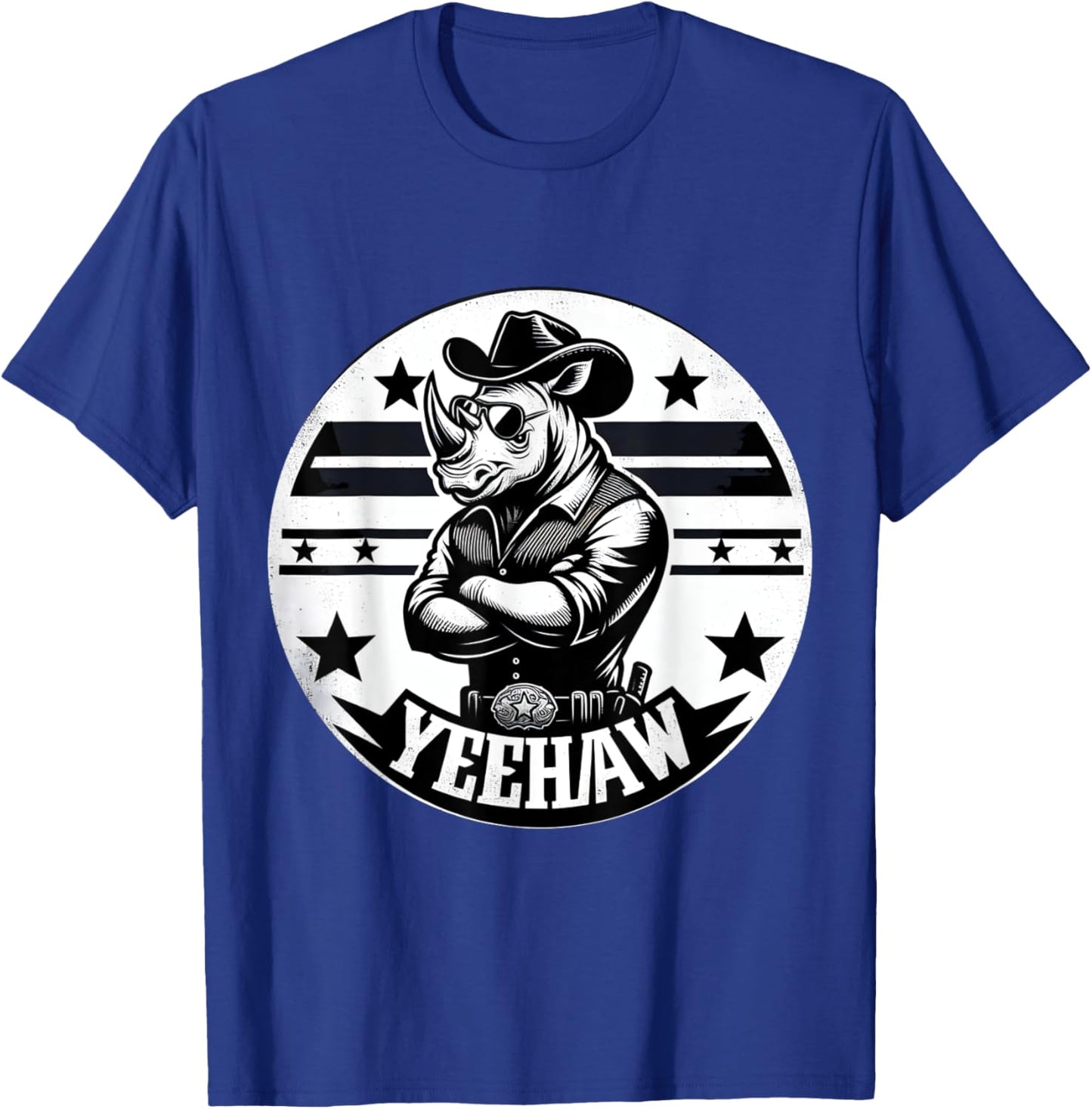 Rhino Yeehaw Cowboy Rhinoceros T-Shirt - T-Shirt | Royal