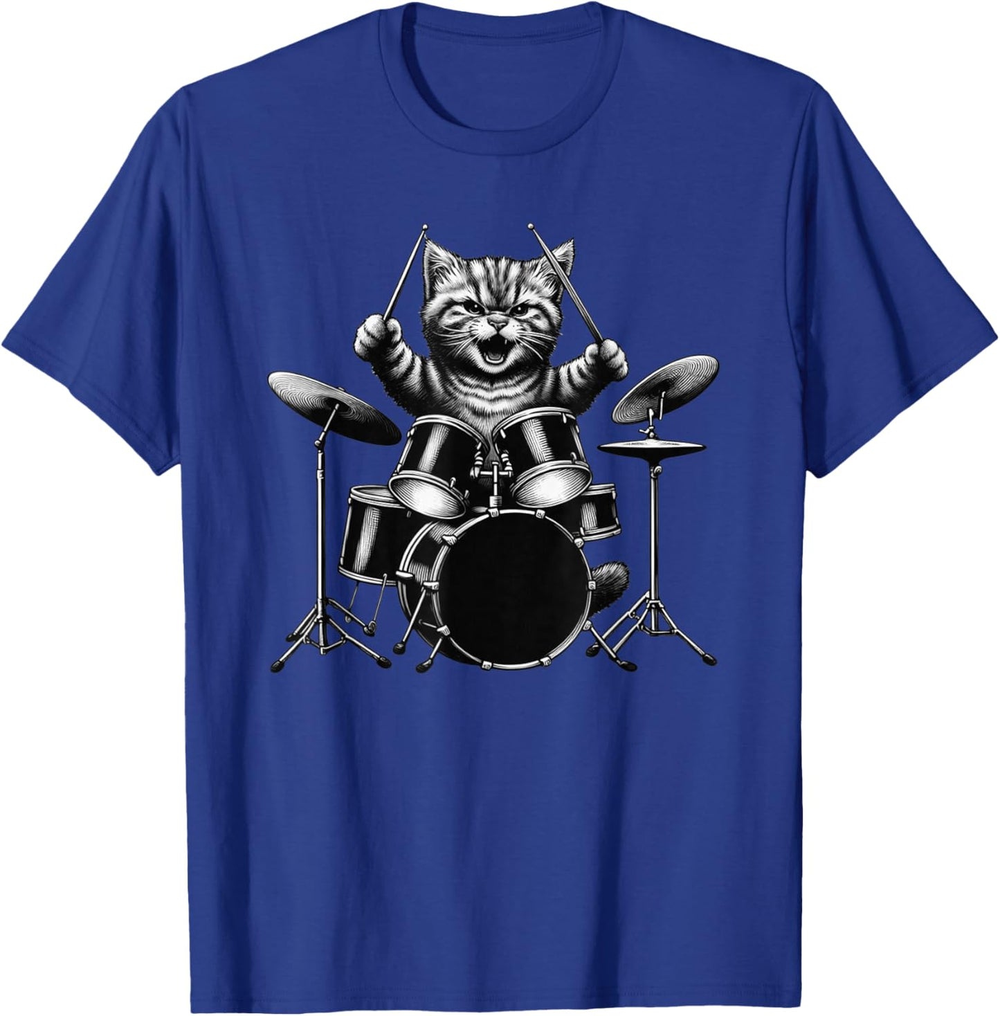 Kitten Rock Band Drummer Cat Playing Drums Drumsticks T-Shirt - T-Shirt | Royal