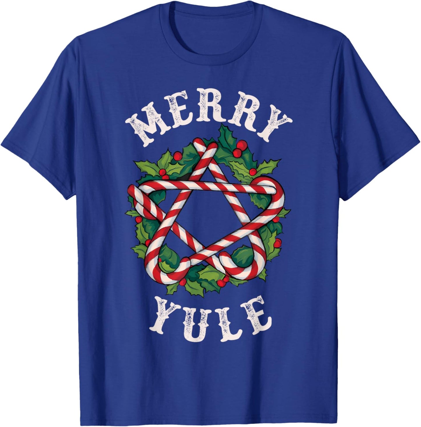 Merry Yule Winter Solstice Holly Christmas Pagan Pentagram T-Shirt - T-Shirt | Royal