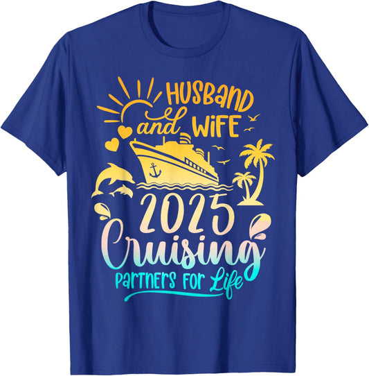 Husband & Wife Cruise 2025 Family Honeymoon Couples Matching T-Shirt - T-Shirt | Royal