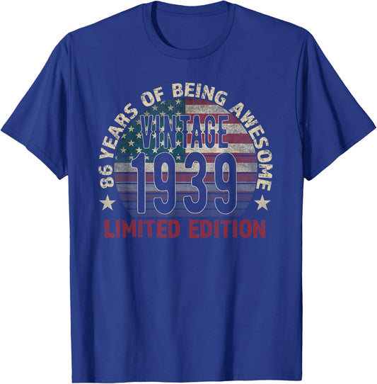 86th Birthday Gift men Vintage born 1939 turning 86 Year Old T-Shirt - T-Shirt | Royal