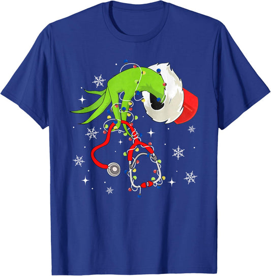Nurse Christmas Stethoscope Nurses Xmas Pajamas Santa Women T-Shirt - T-Shirt | Royal