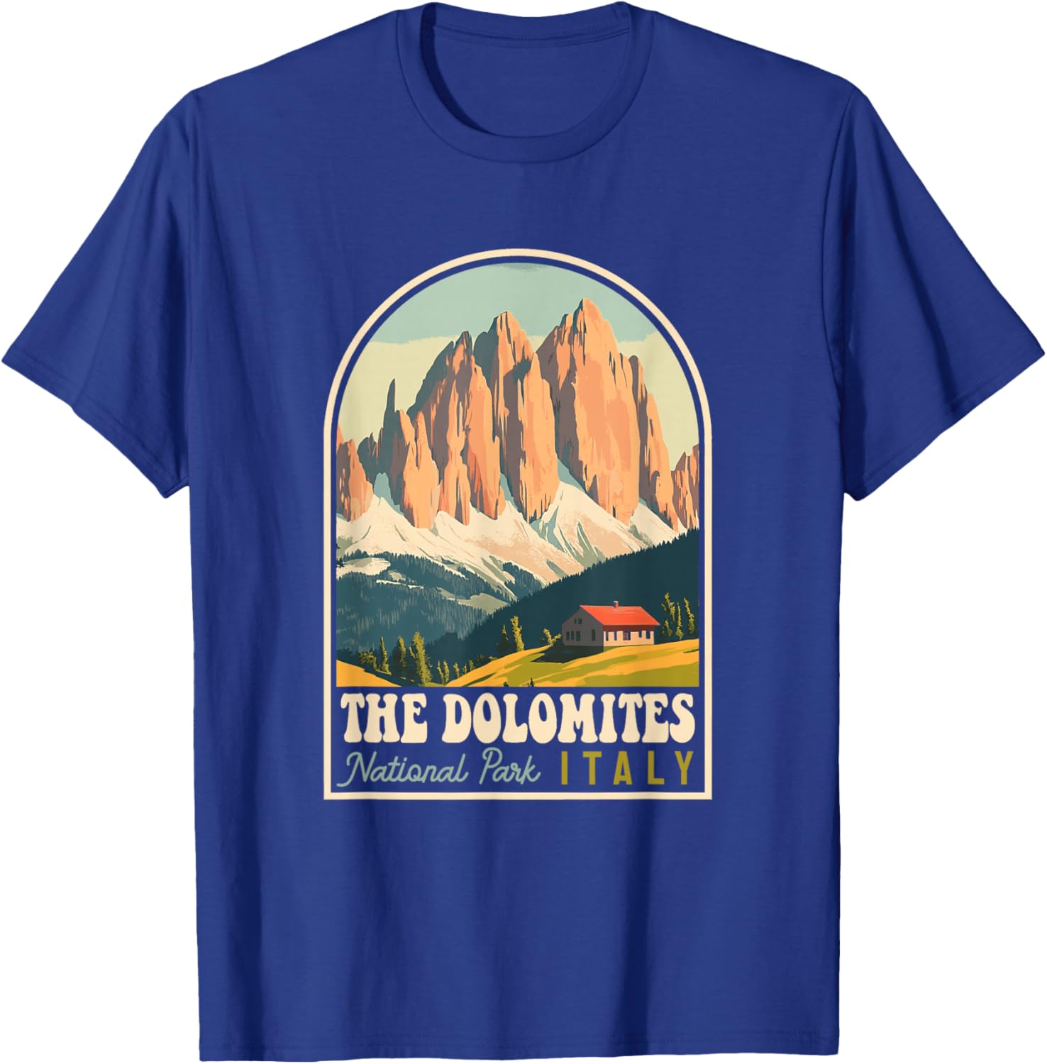 The Dolomites Italy Skiing Hiking Cycling Climbing Retro T-Shirt - T-Shirt | Royal