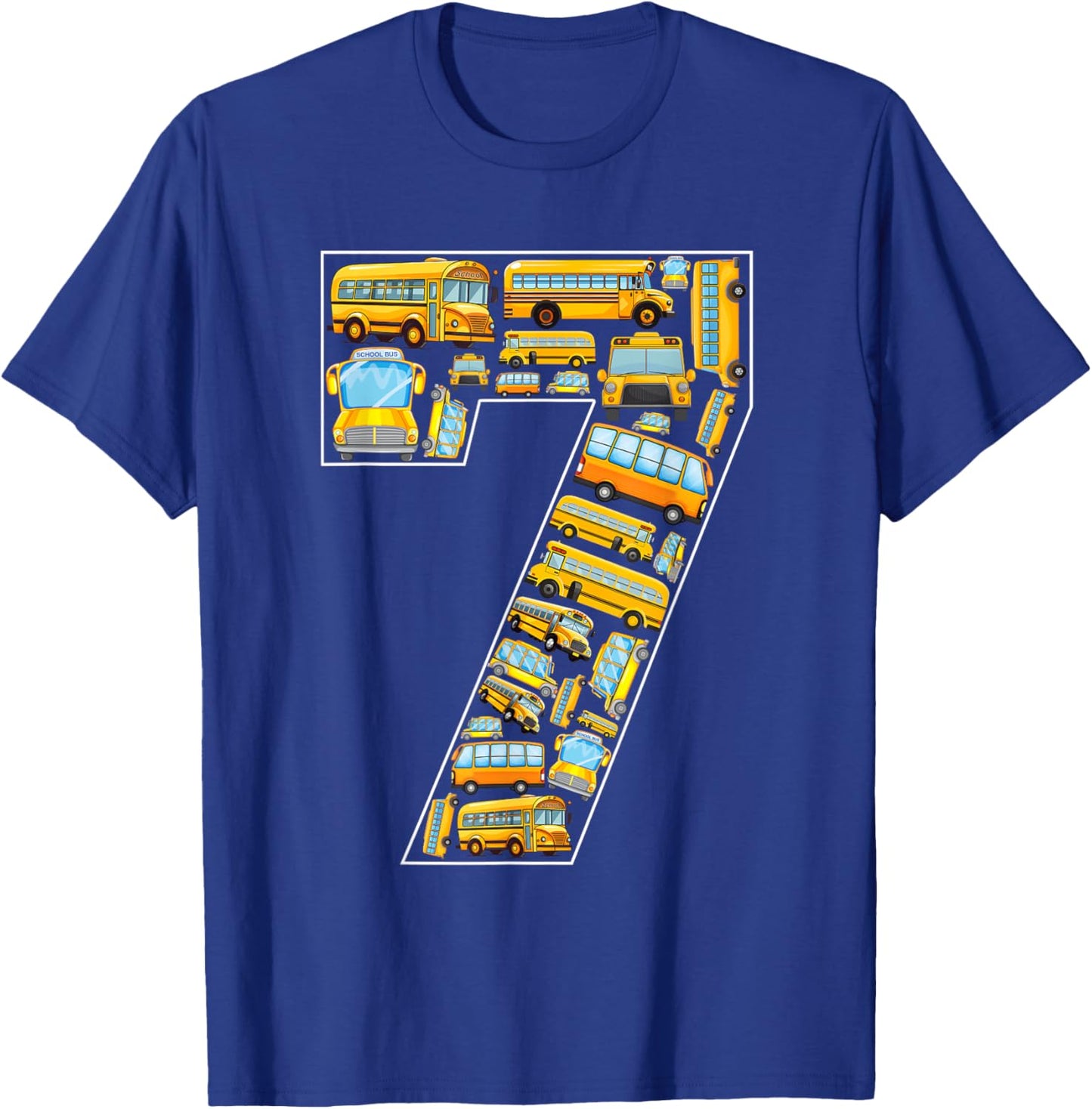 7th Birthday School Bus Theme 7 Years Old Kids Birthday T-Shirt - T-Shirt | Royal