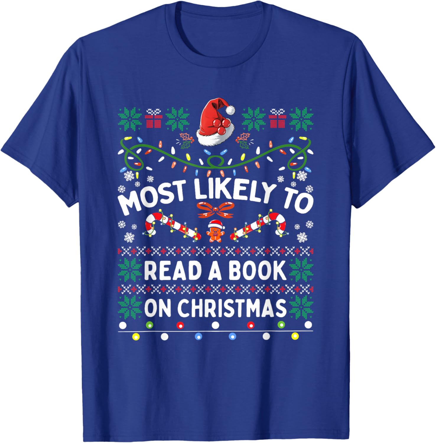 Most Likely To Read A Book On Christmas Matching Family T-Shirt - T-Shirt | Royal