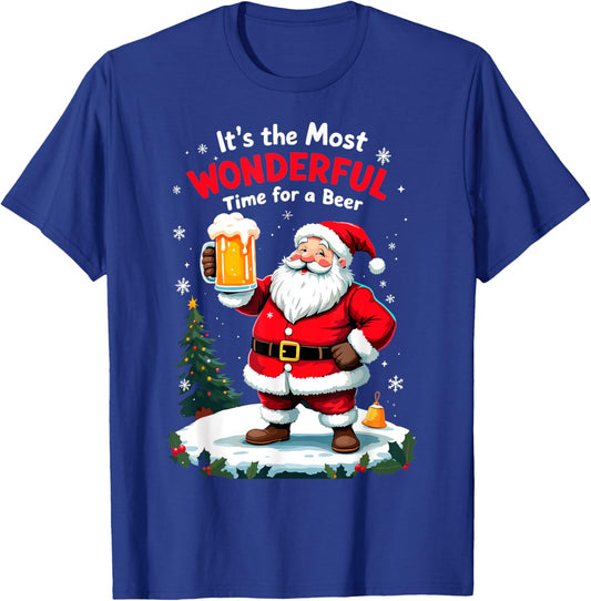 It's the Most Wonderful Time for a Beer Santa Christmas T-Shirt - T-Shirt | Royal