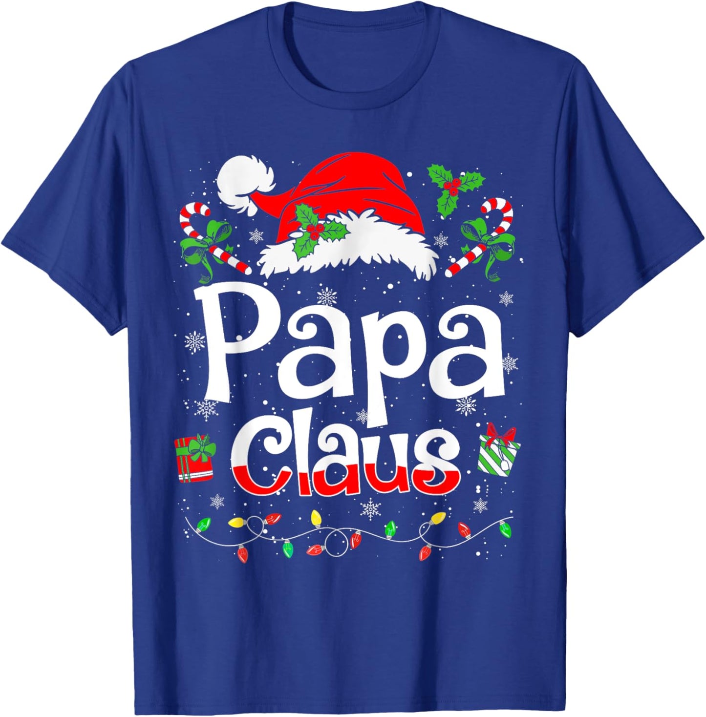 Papa Claus Shirt Christmas Lights Pajama Family Matching T-Shirt - T-Shirt | Royal