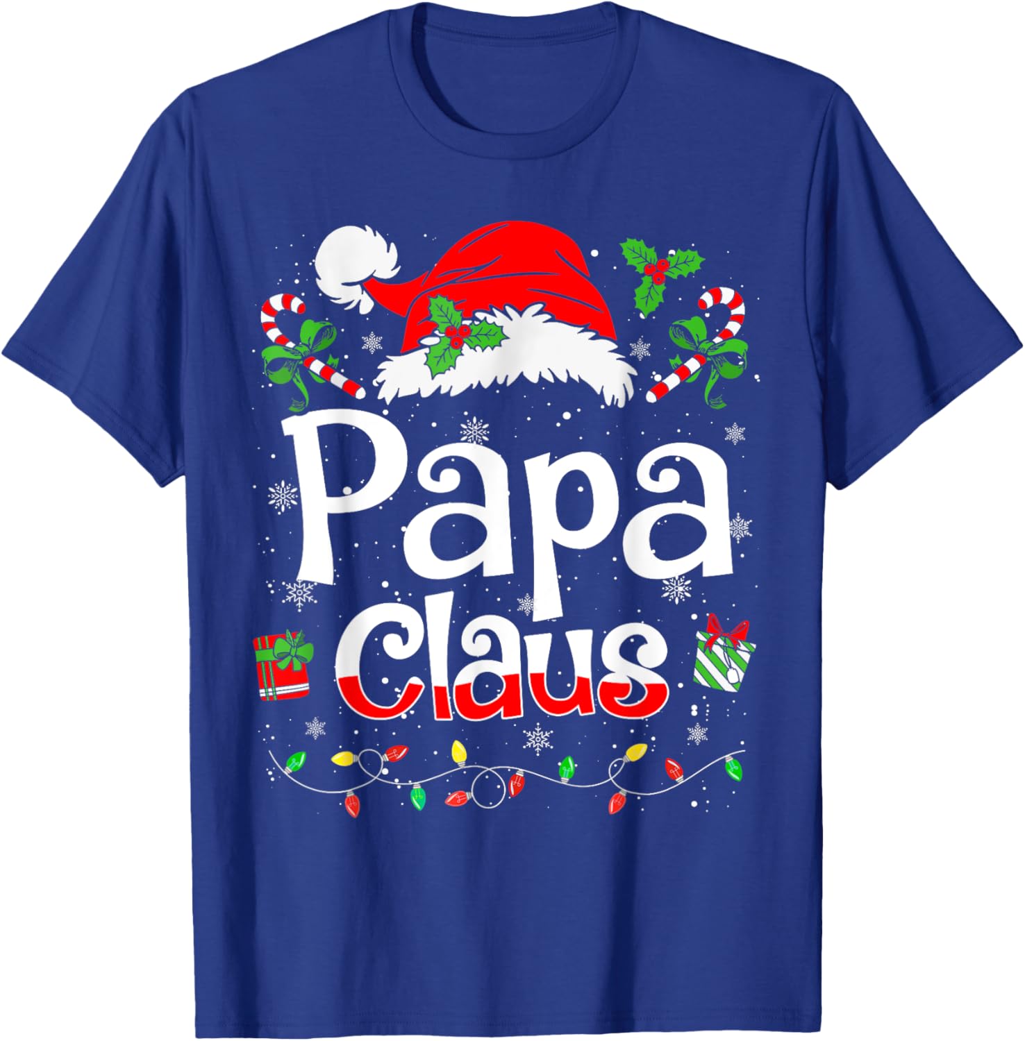 Papa Claus Shirt Christmas Lights Pajama Family Matching T-Shirt - T-Shirt | Royal