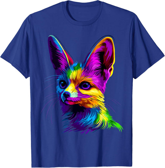 Colorful Fennec Fox Face Cute Animal Lover Men Women Black T-Shirt - T-Shirt | Royal