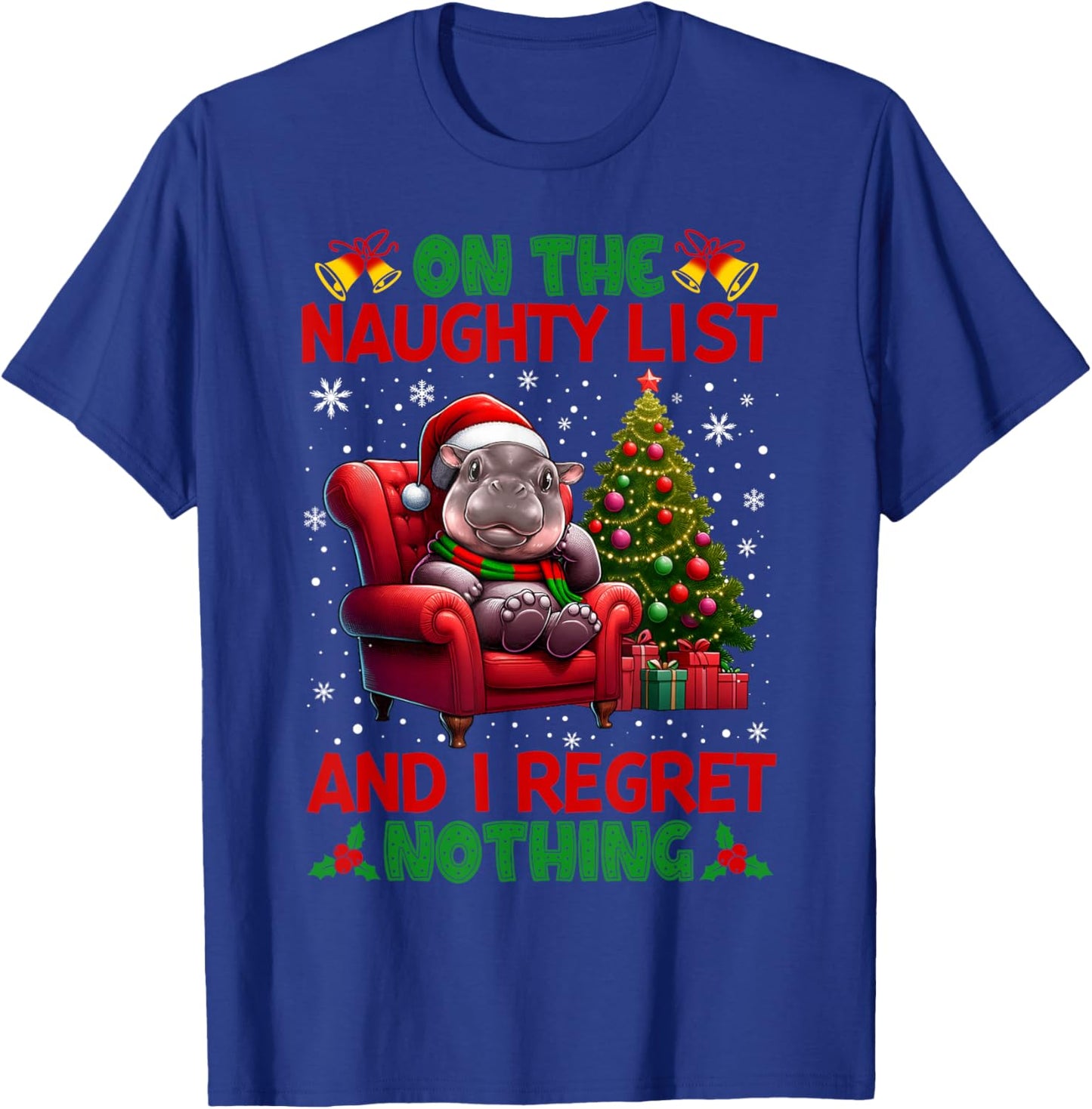 On The List Of Naughty And I Regret Nothing Moo Deng Xmas T-Shirt - T-Shirt | Royal