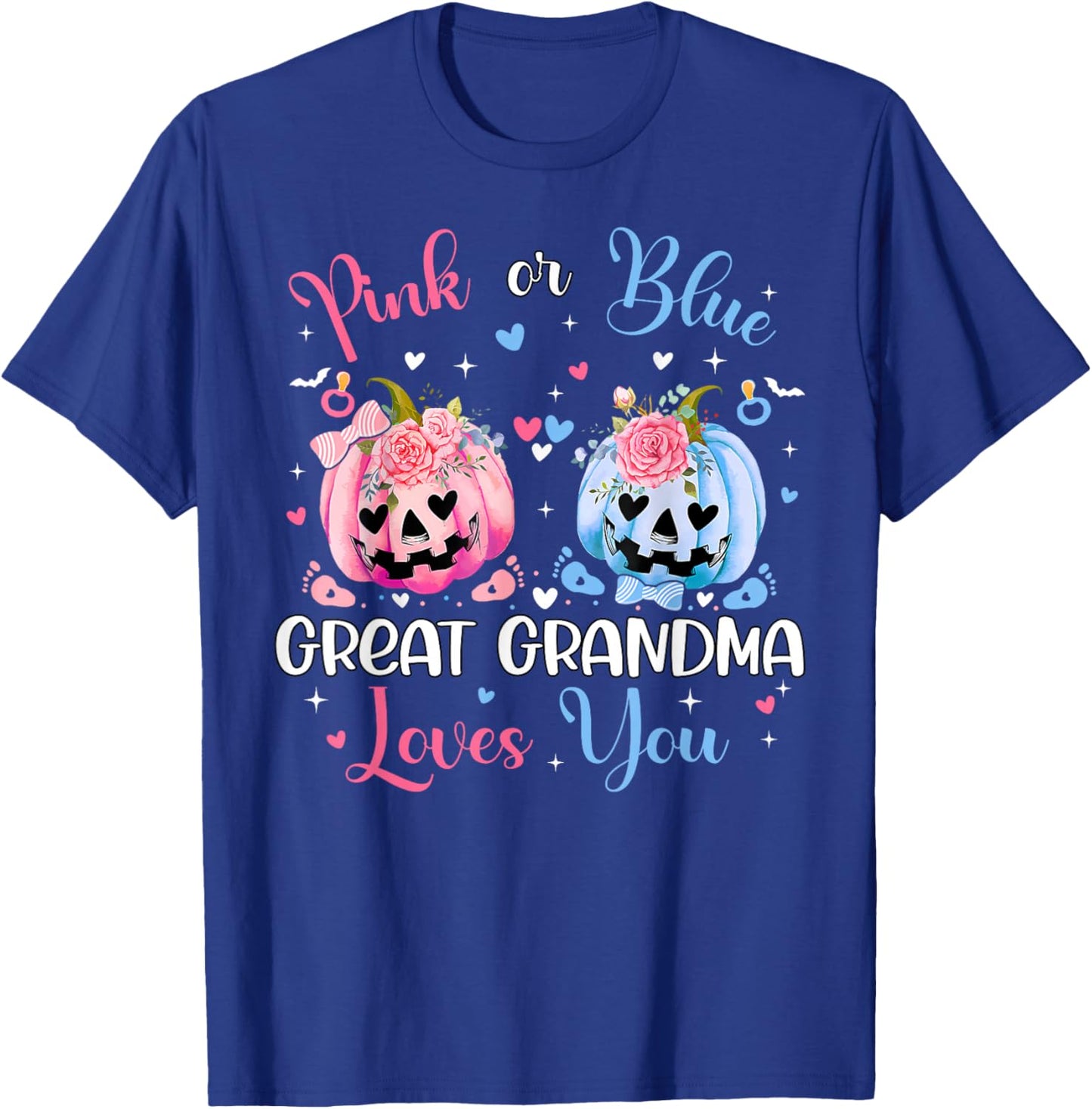 Pink or Blue Great Grandma Loves You Pumpkin Gender Reveal T-Shirt - T-Shirt | Royal