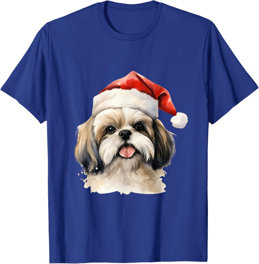 Christmas Shih Tzu Cute Holiday Santa Hat T-Shirt - T-Shirt | Royal