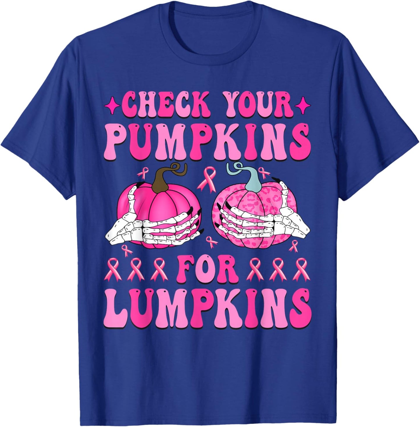 Check Your Pumpkins Breast Cancer Awareness Halloween T-Shirt - T-Shirt | Royal