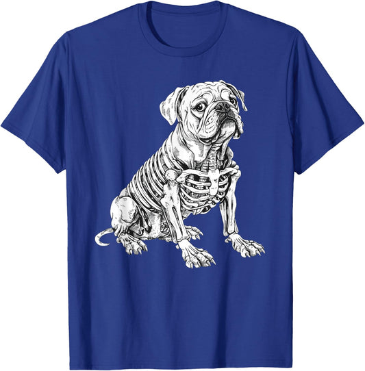 English Bulldog Dog Skeleton Halloween T-Shirt - T-Shirt | Royal