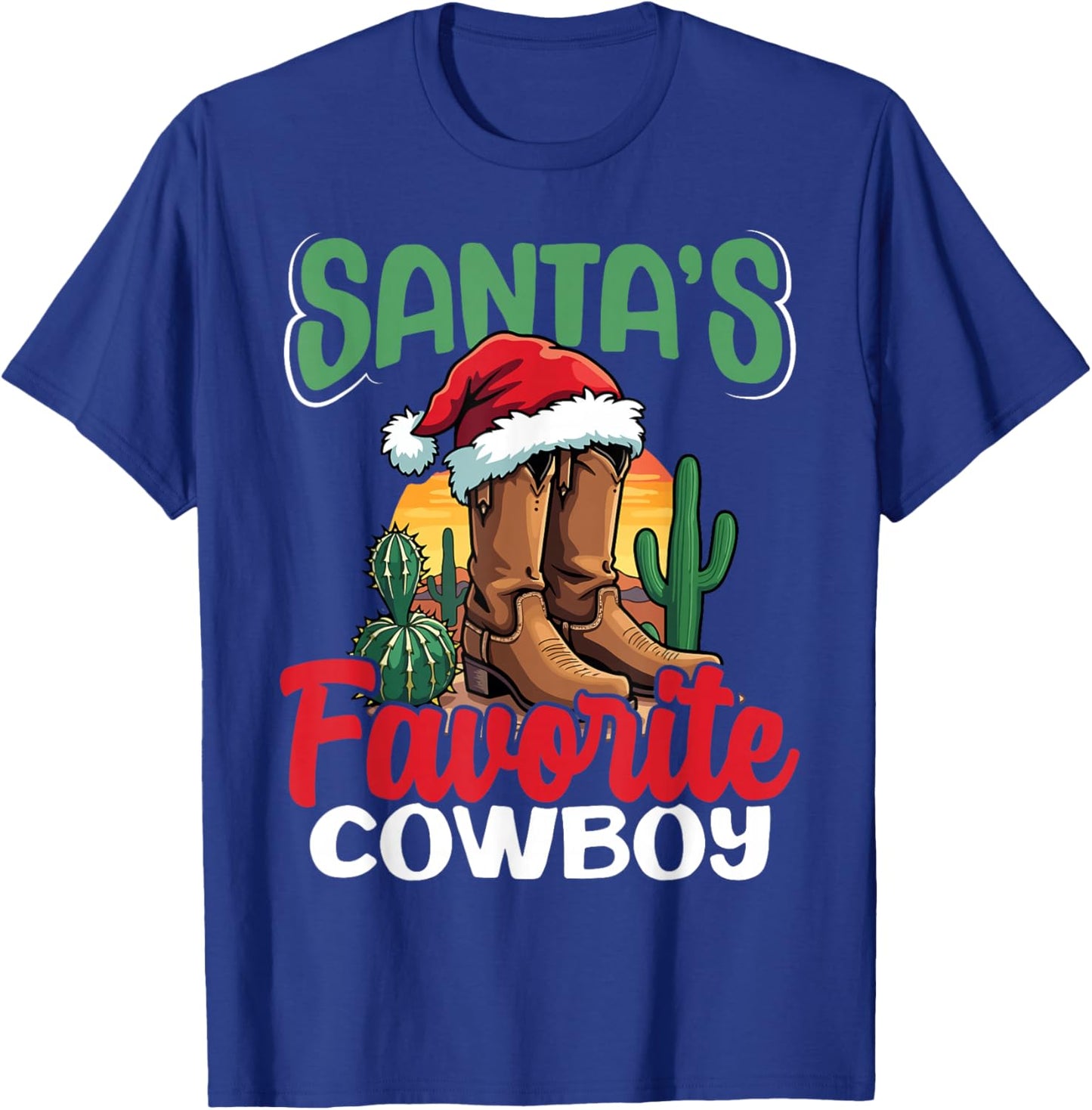Santa's Favorite Cowboy Western Christmas Holiday T-Shirt - T-Shirt | Royal