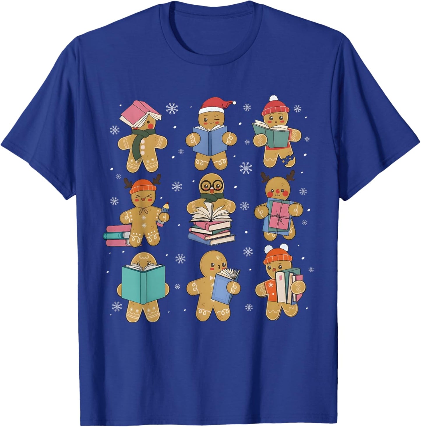 Christmas Library Gingerbread Man Books Lover Bookworm Gifts T-Shirt - T-Shirt | Royal