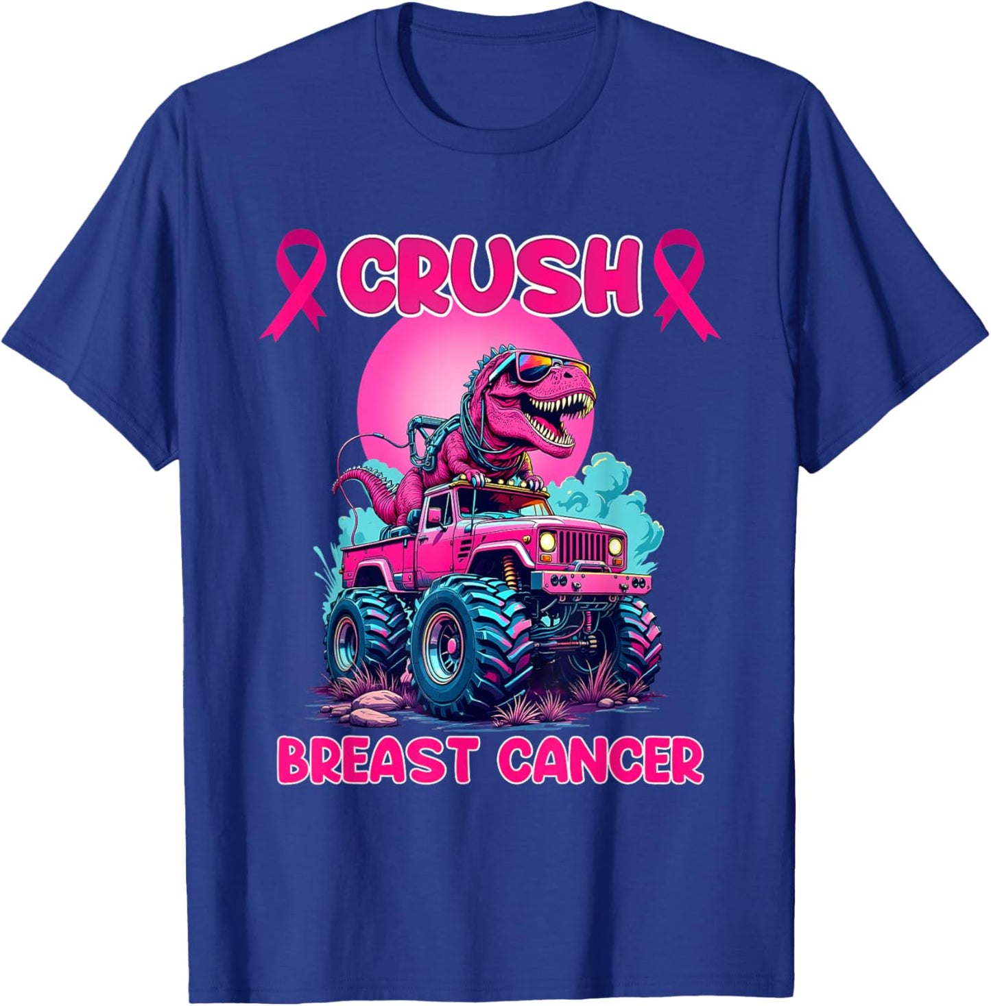 Monster Trucks Crush Breast Cancer Awareness T-Shirt - T-Shirt | Royal