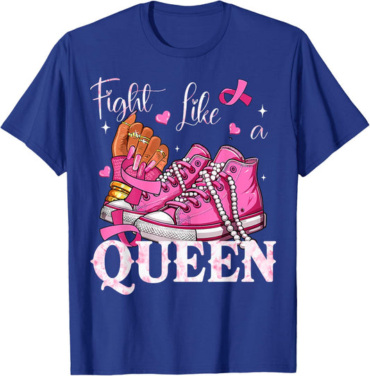 Afro Queen Black Women Breast Cancer Survivor Pink Ribbon T-Shirt - T-Shirt | Royal