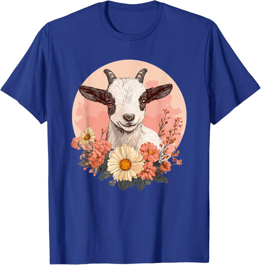 Cute Goat with Flowers I Goat T-Shirt - T-Shirt | Royal