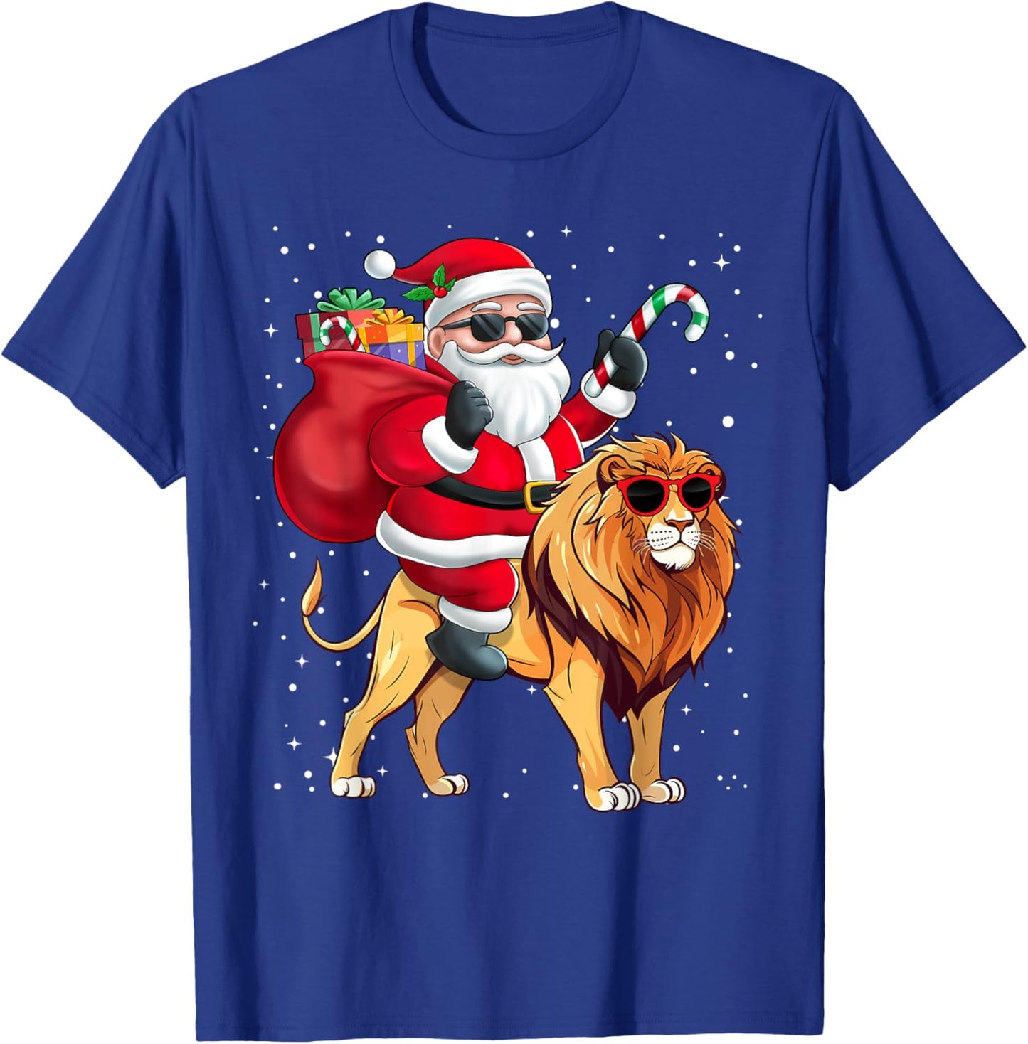 Santa Claus Riding A Lion Christmas Boy Girl Kids T-Shirt - T-Shirt | Royal