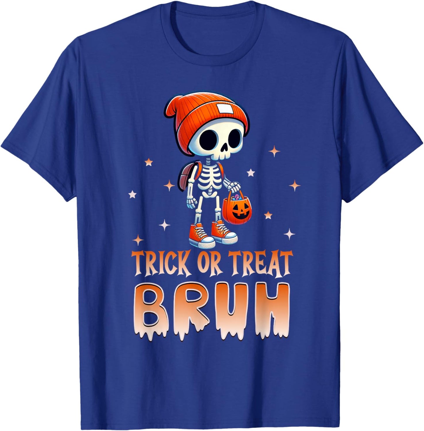 Bruh Halloween Skeleton Trick or Treat Bruh Kids Boys Funny T-Shirt - T-Shirt | Royal