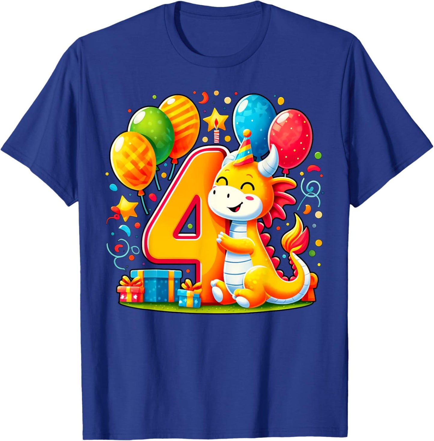 Bday fourth Boys, Girls, Kids age four 4th birthday Dragon T-Shirt - T-Shirt | Royal