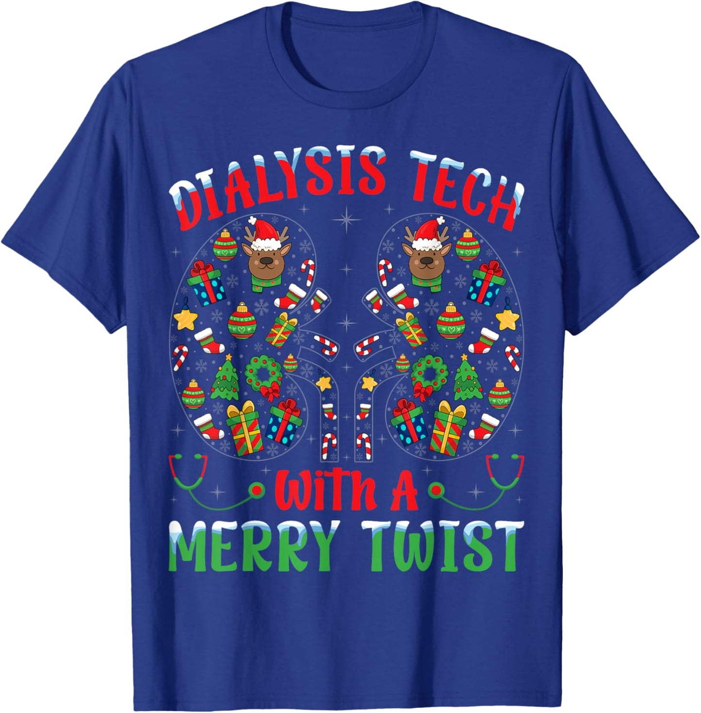 Dialysis Tech With A Merry Twist - Nephrology Tech Christmas T-Shirt - T-Shirt | Royal