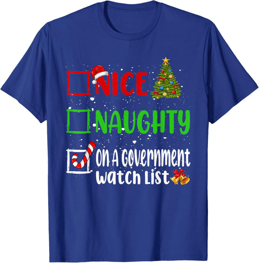 Nice Naughty List Funny Christmas List - Adult, Black, Small, Short Sleeve T-Shirt - T-Shirt | Royal