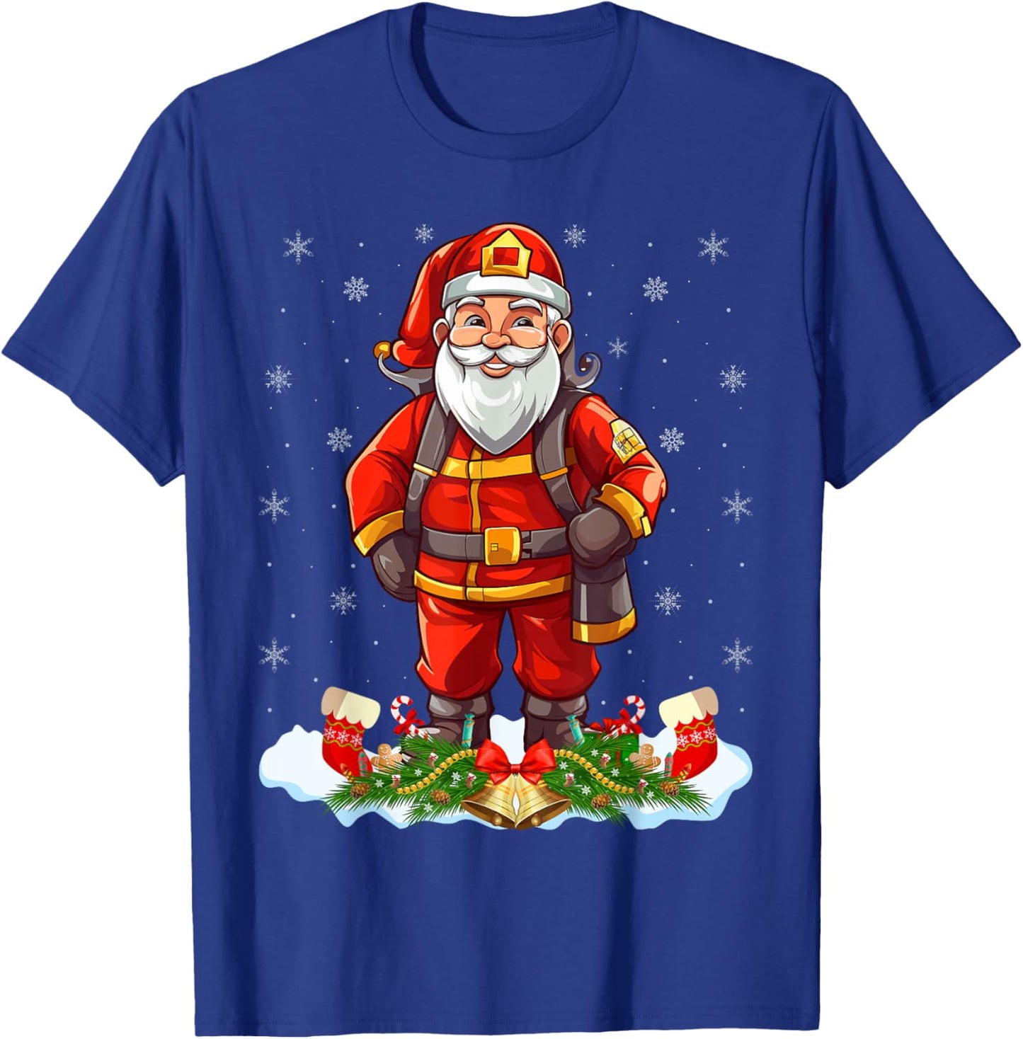 Funny Fireman Costume Santa Claus Firefighter Christmas T-Shirt - T-Shirt | Royal