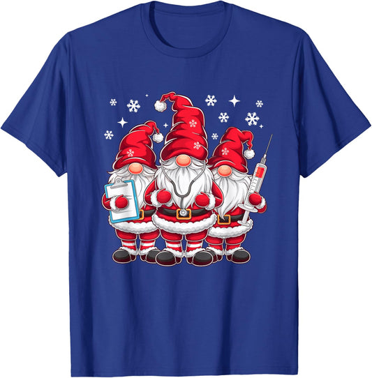 Cute Nursing Christmas Gnomes Xmas Medical Scrub Top Nurse T-Shirt - T-Shirt | Royal