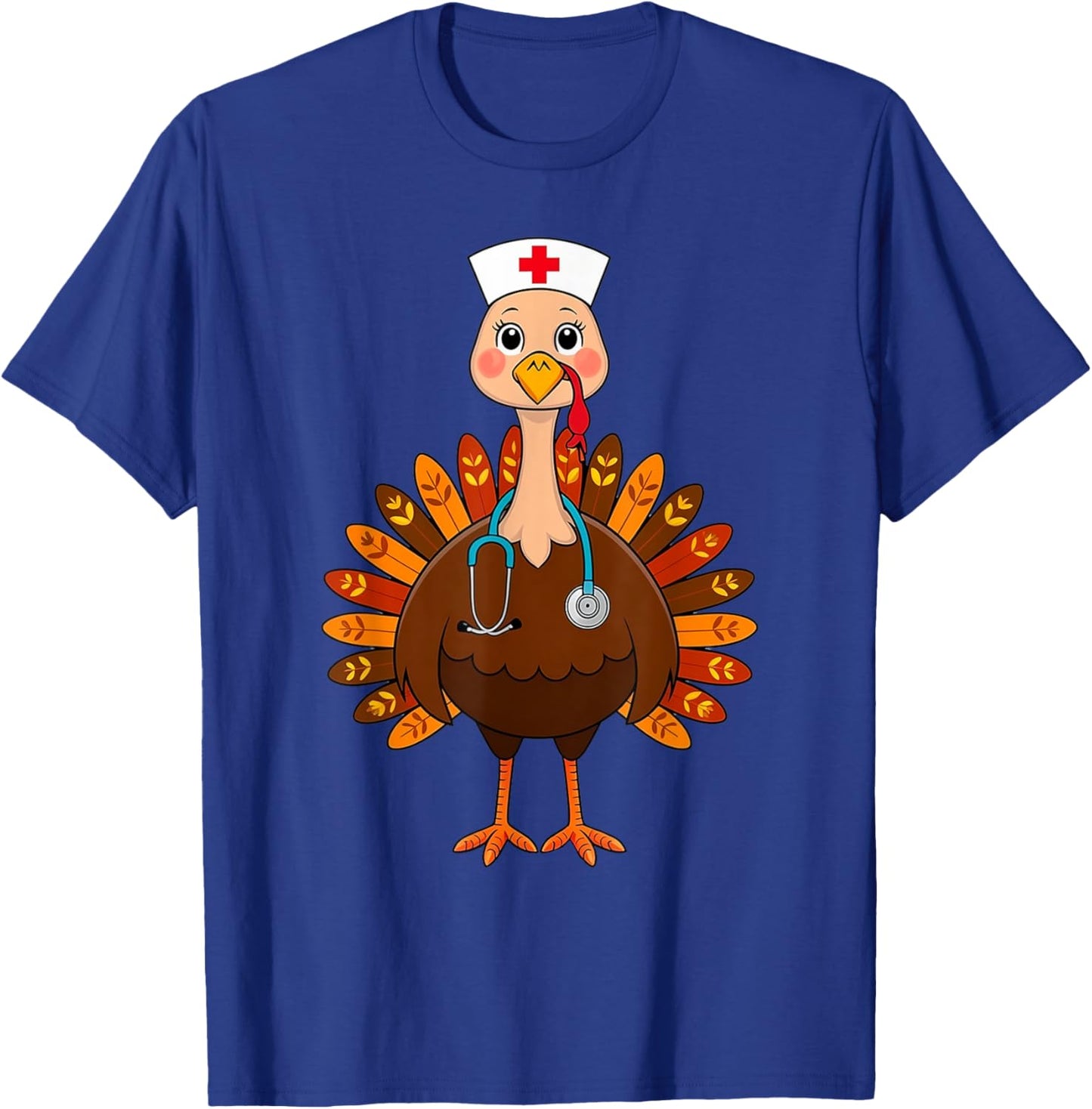 Thanksgiving Scrub Tops Women Turkey Nurse Holiday Nursing T-Shirt - T-Shirt | Royal