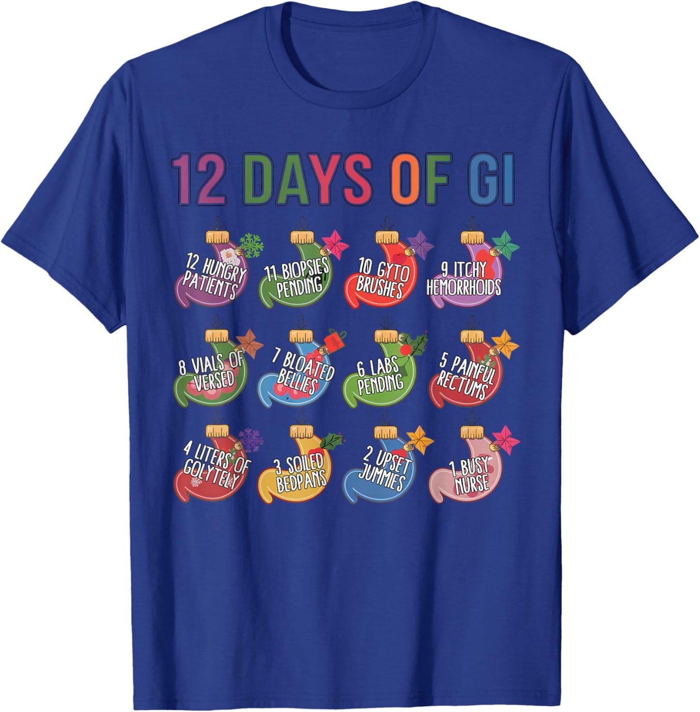 Funny Christmas Gastroenterologist Gastro Crew 12 Days Of GI T-Shirt - T-Shirt | Royal