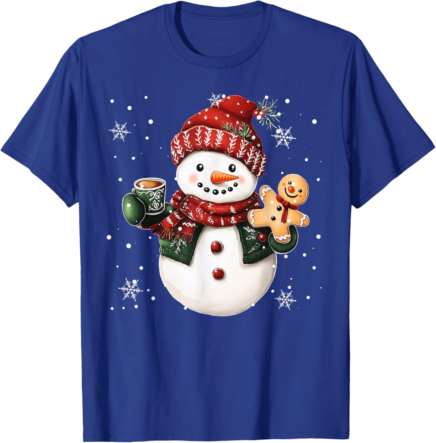 Snowman Beanie Coffee Latte Ginggerbread Merry Christmas T-Shirt - T-Shirt | Royal