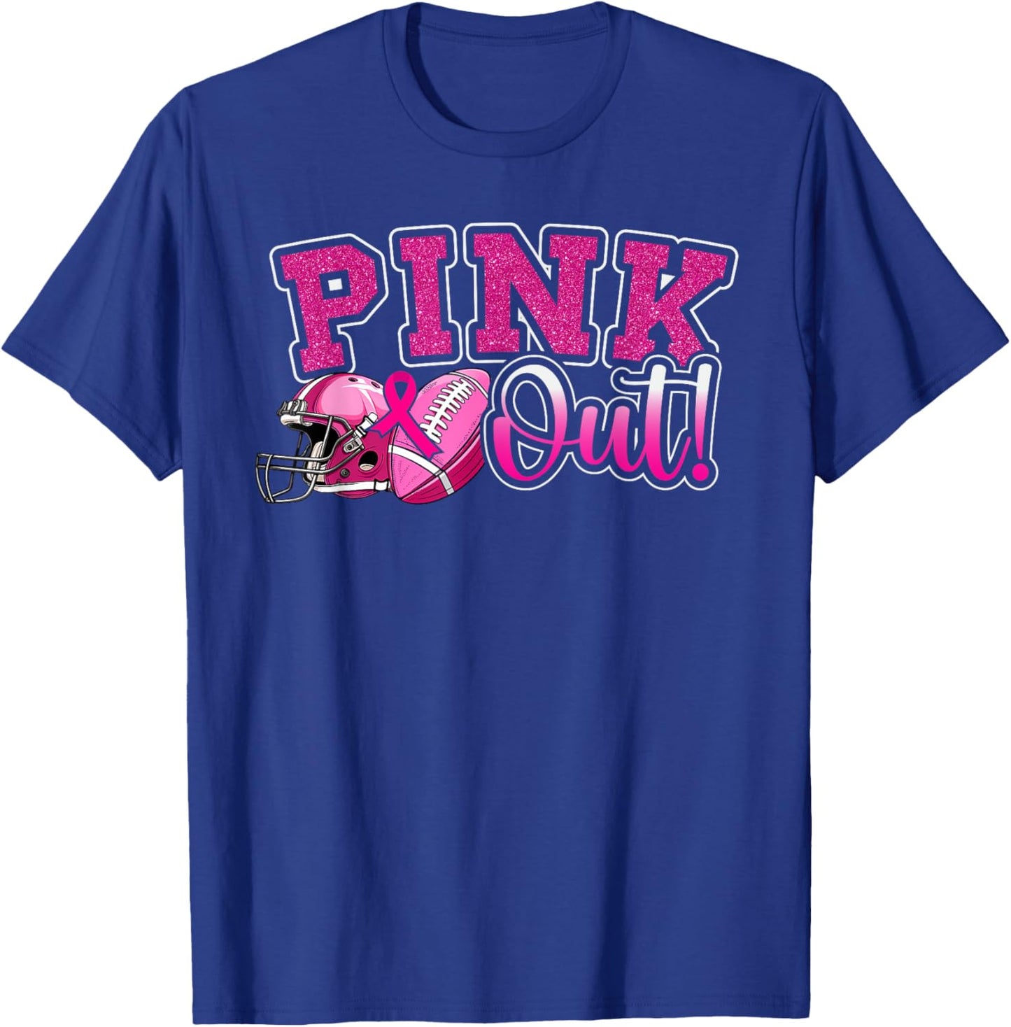 Pink Out Football Breast Cancer Awareness Sport Cheer Women T-Shirt - T-Shirt | Royal