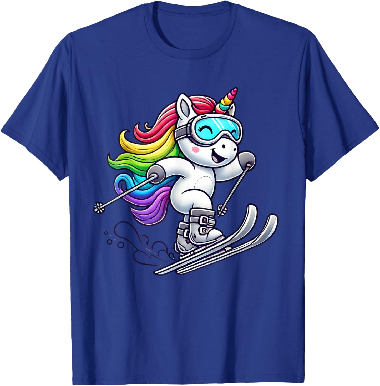 Unicorn Skiing Rainbow Fun For Kids And Adults Cute Unicorn T-Shirt - T-Shirt | Royal