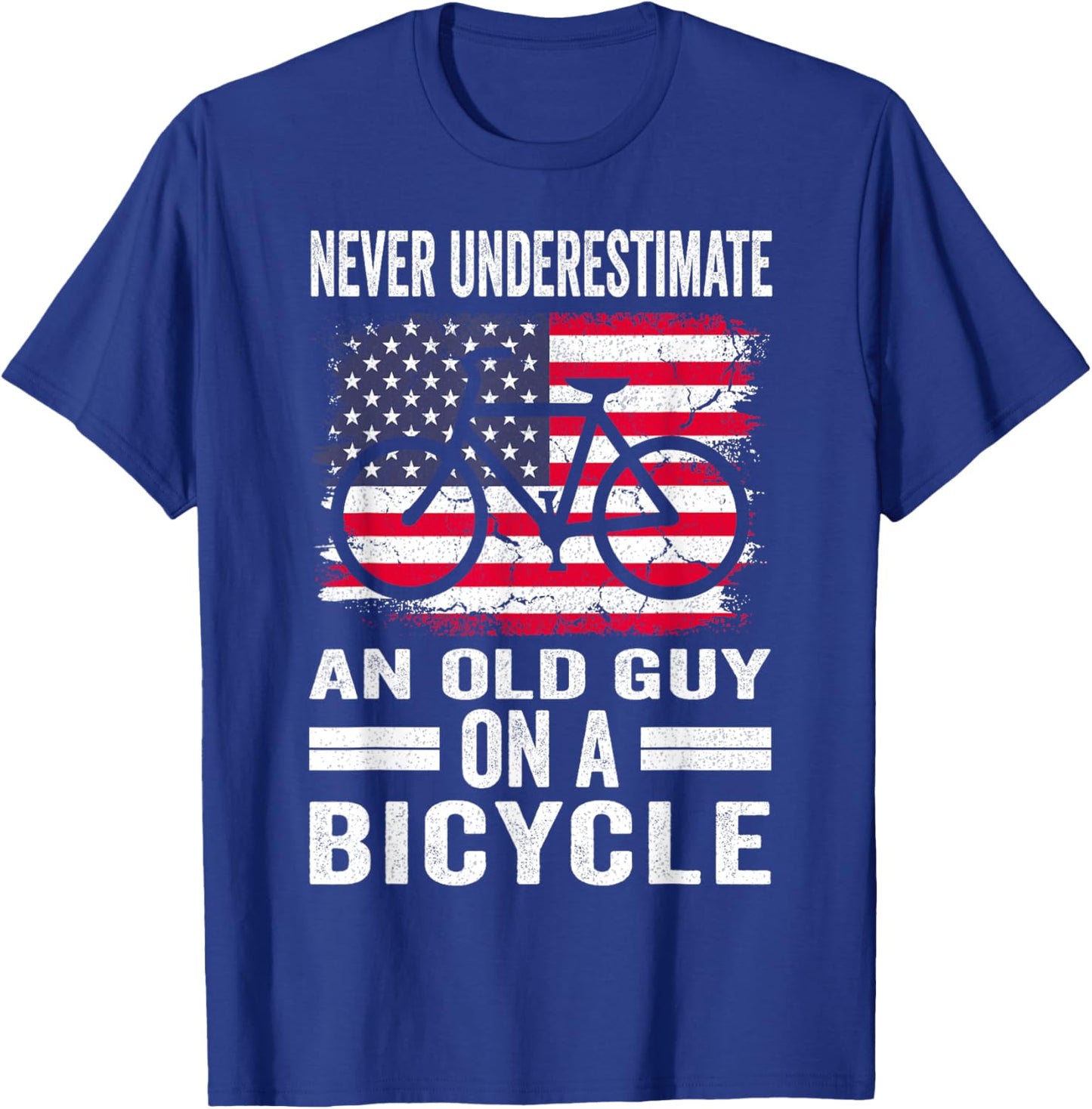Never Underestimate an Old Guy on a Bicycle Funny Cycling T-Shirt - T-Shirt | Royal