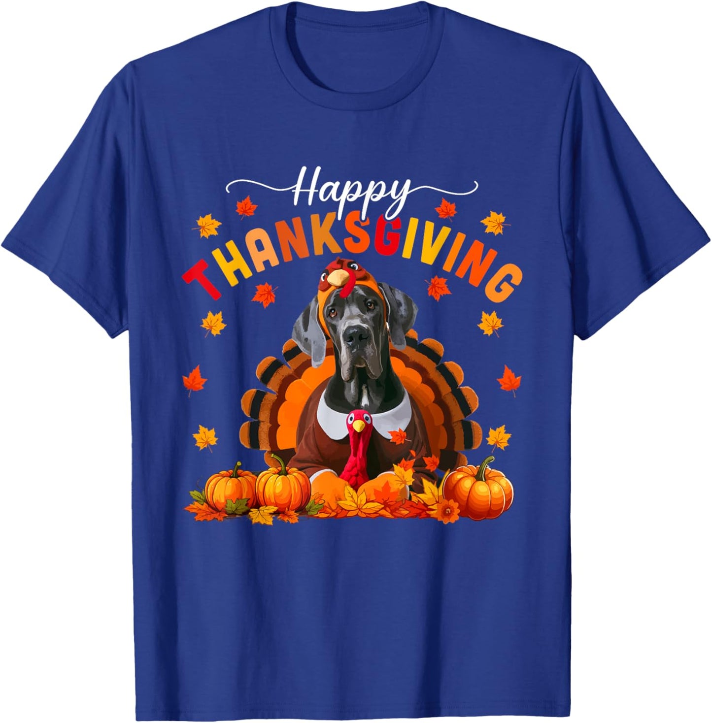 Happy Thanksgiving Great Dane Cosplay Fall Turkey Owner Kids T-Shirt - T-Shirt | Royal