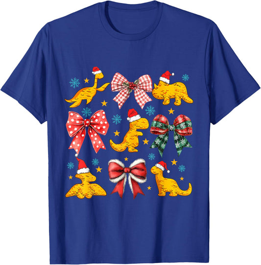 Coquette Bow Dinosaur Dino Chicken Nuggets Christmas Girly T-Shirt - T-Shirt | Royal