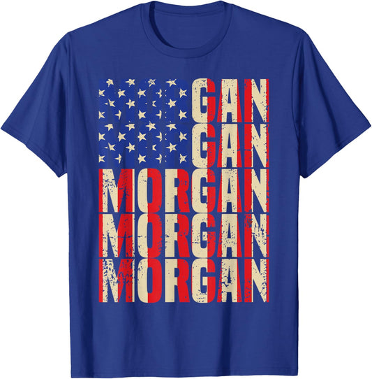 Morgan First Name Boy Men American Flag Vintage Style USA T-Shirt - T-Shirt | Royal