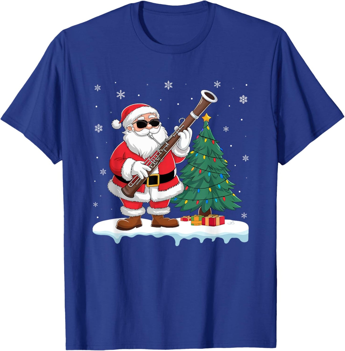 Santa Playing Bassoon Boys Girls Kids Tree Lights Musical T-Shirt - T-Shirt | Royal