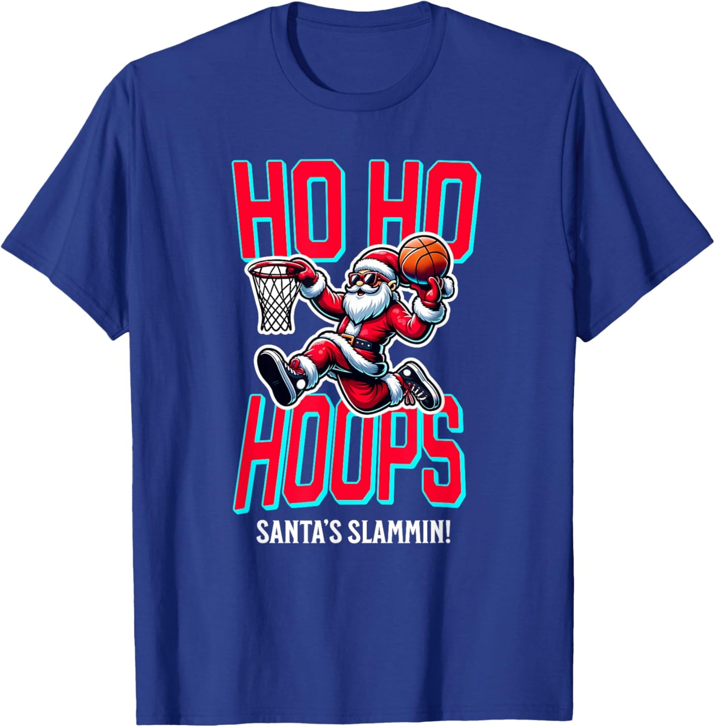 Ho Ho Hoops Santa Basketball Fun Christmas Sports T-Shirt - T-Shirt | Royal