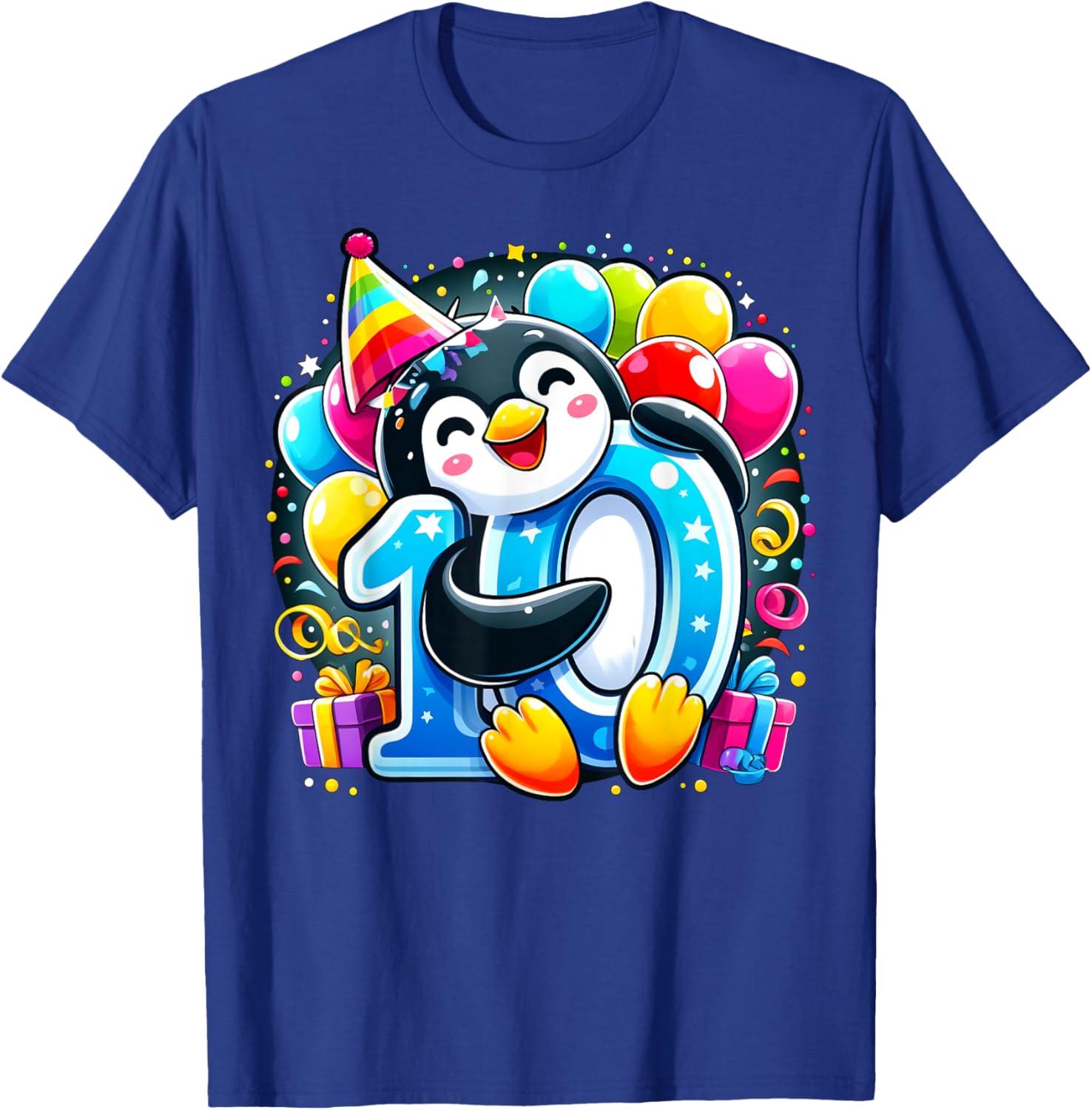 Kids Penguin Theme tenth Bday Party 10th Penguin Birthday T-Shirt - T-Shirt | Royal