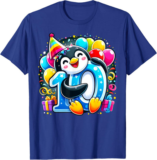 Kids Penguin Theme tenth Bday Party 10th Penguin Birthday T-Shirt - T-Shirt | Royal