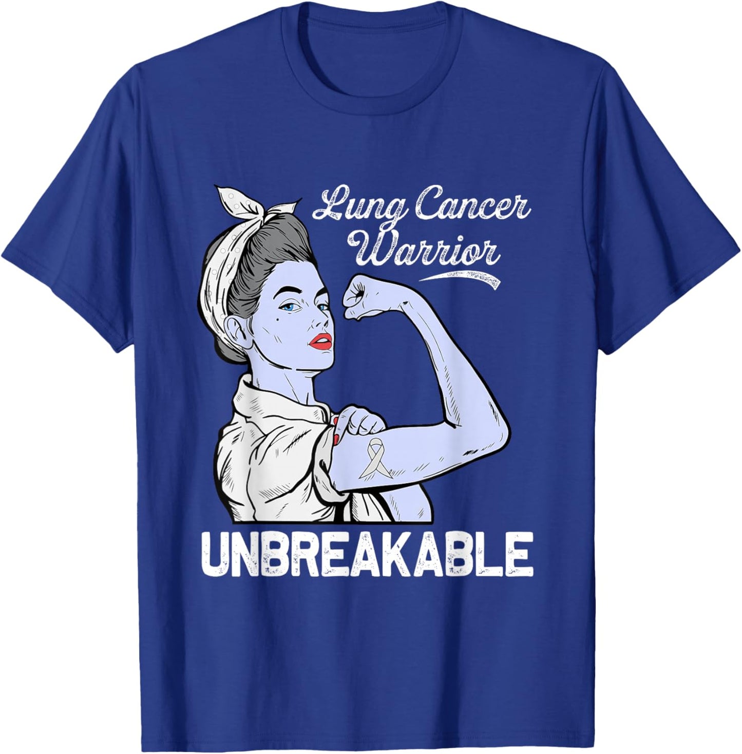 Lung Cancer Warrior Awareness White Ribbon Support T-Shirt - T-Shirt | Royal