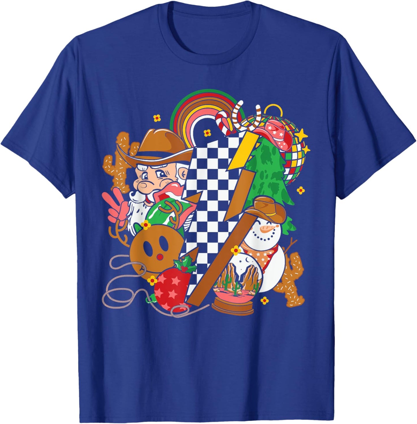 Howdy Santa Christmas Cowboy Western Lightning Bolt T-Shirt - T-Shirt | Royal