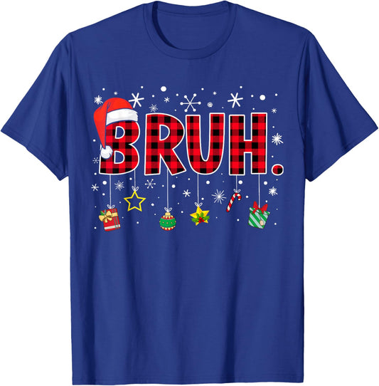 Bruh Funny Christmas Red Plaid Teens Boys Kids Xmas Pajamas T-Shirt - T-Shirt | Royal