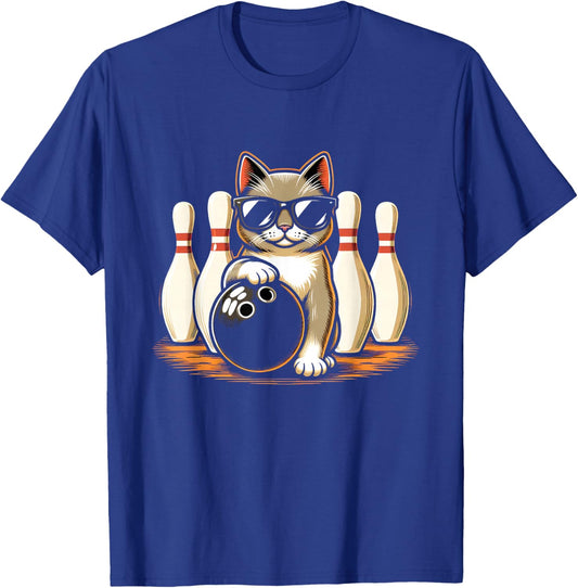 Cat Wearing Sunglasses Playing Bowling Cat Lover T-Shirt - T-Shirt | Royal