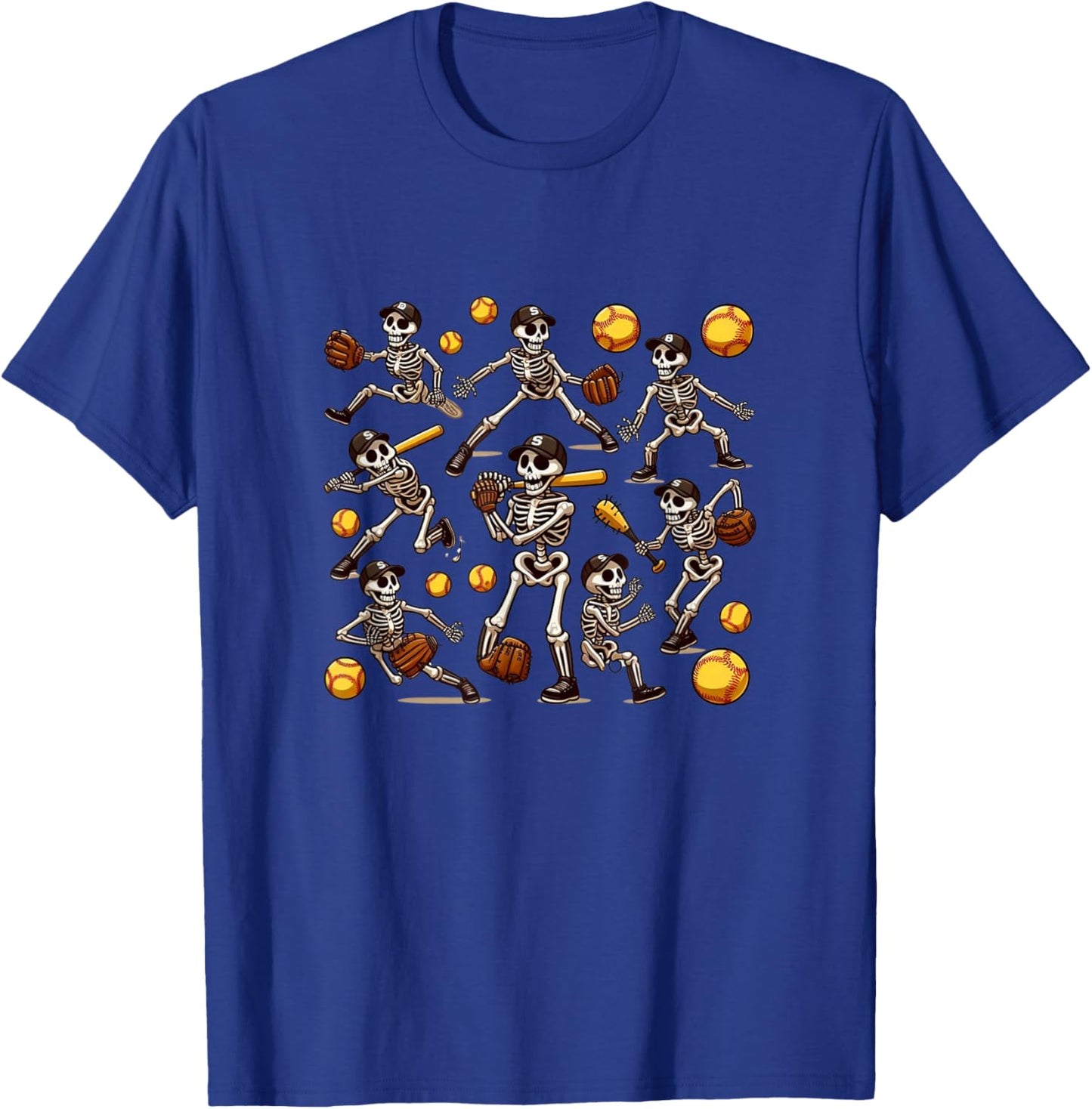 Softball Halloween Shirt Girls Women Softball Skeleton T-Shirt - T-Shirt | Royal