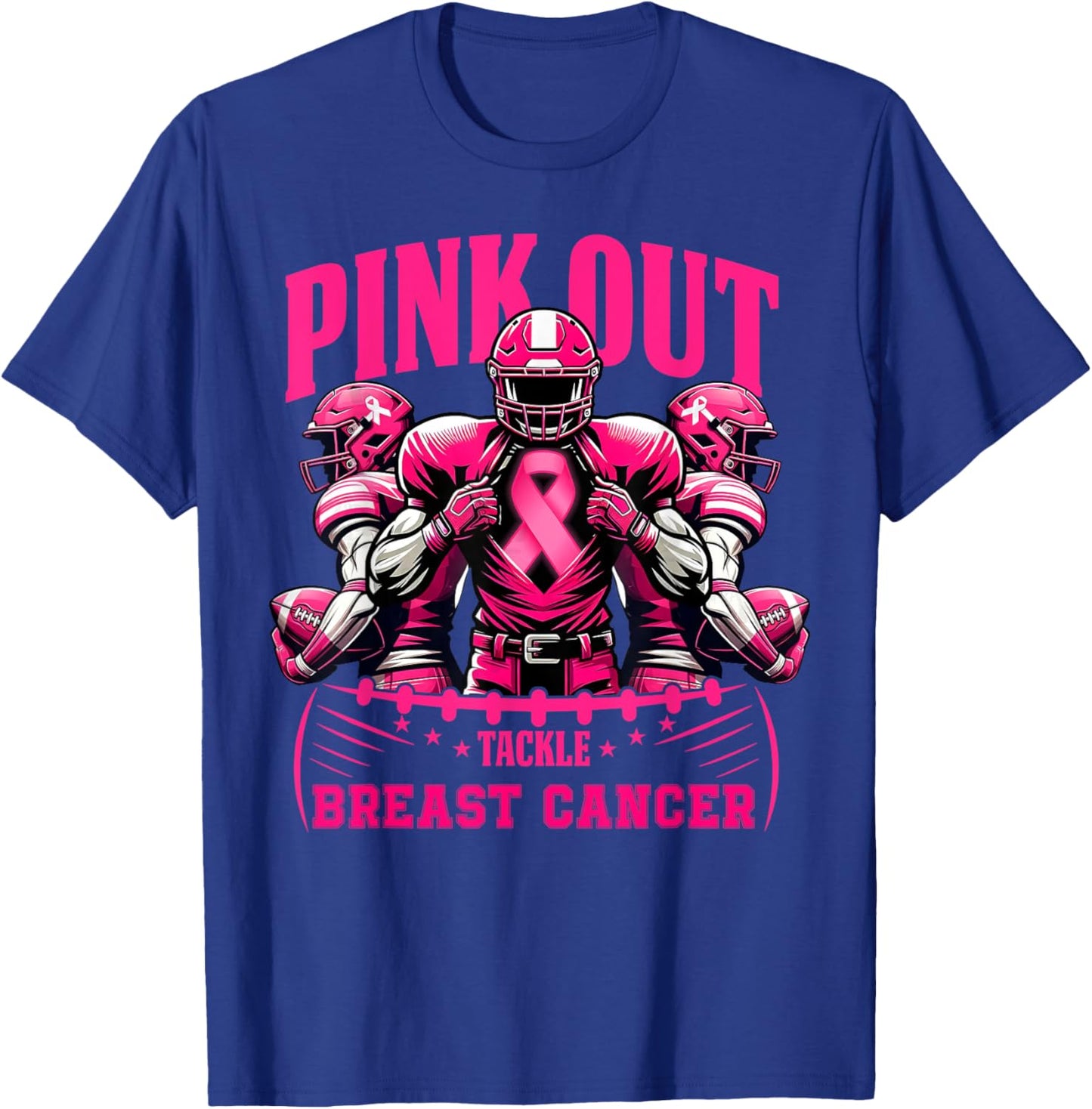 Pink Out Football Game Tackle Breast Cancer Spirit Week T-Shirt - T-Shirt | Royal